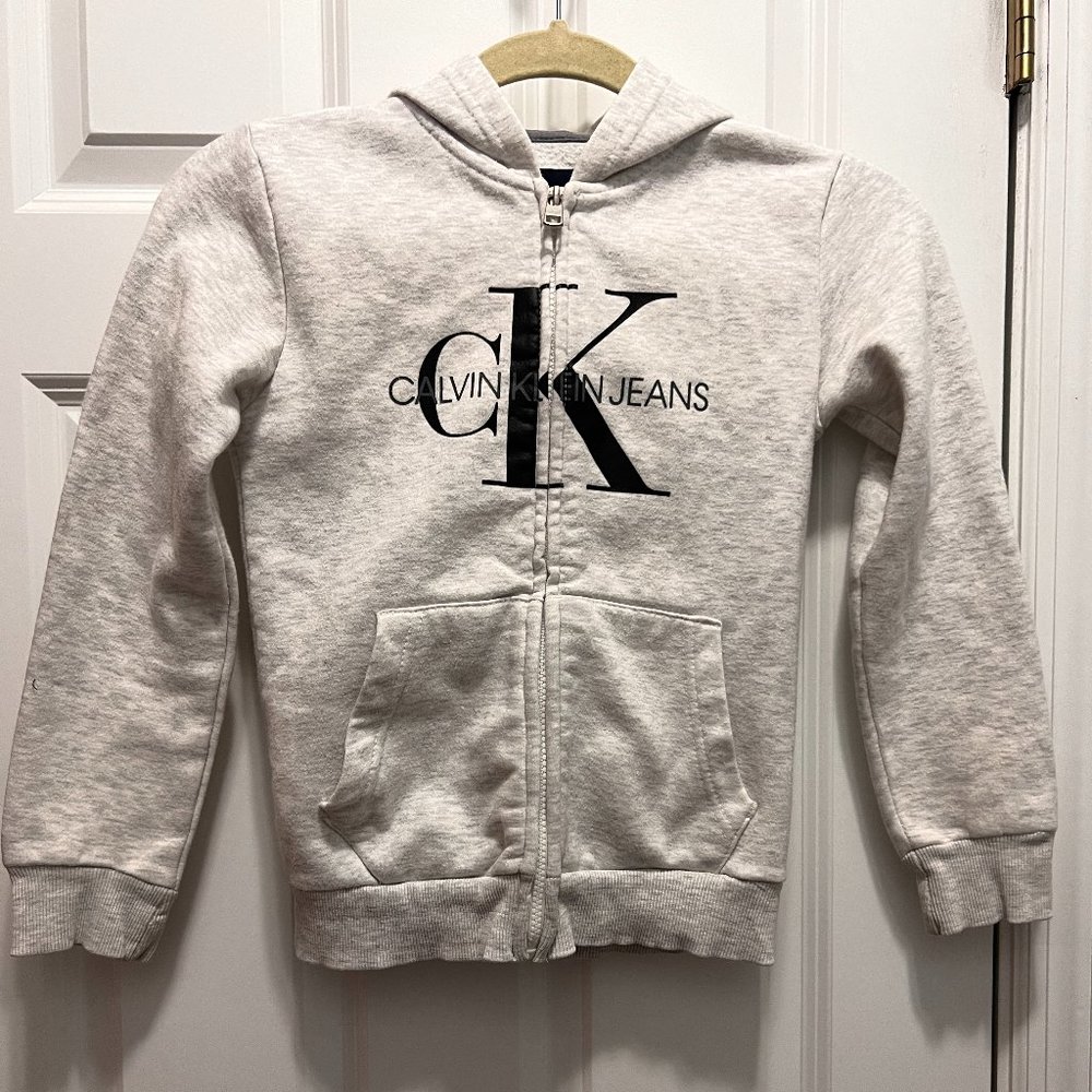 Calvin Klein Jean size 7 kids grey zip hoodie